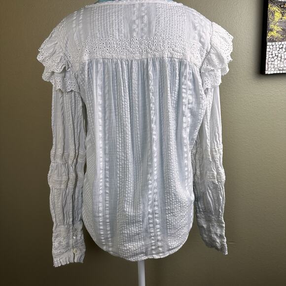 Love Sam Blouse Women M lace, pleats, puffed detailed sleeves Boho Peasant - Picture 4 of 16